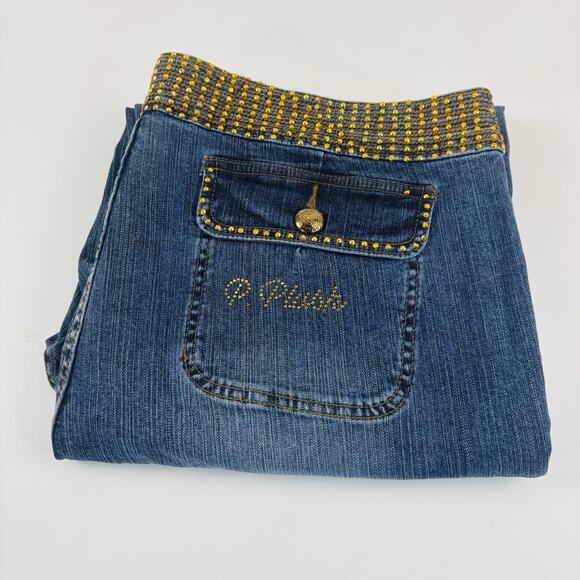 Platinum Plush Jeans Pants Women's 21 Blue Wide Straight Leg Cropped Embellished - Picture 16 of 16